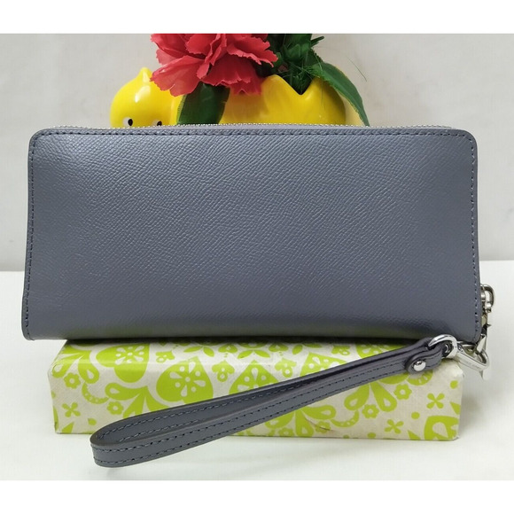 Michael Kors Gray Crossgrain Leather Zip Around Credit Card Wallet - Picture 2 of 16